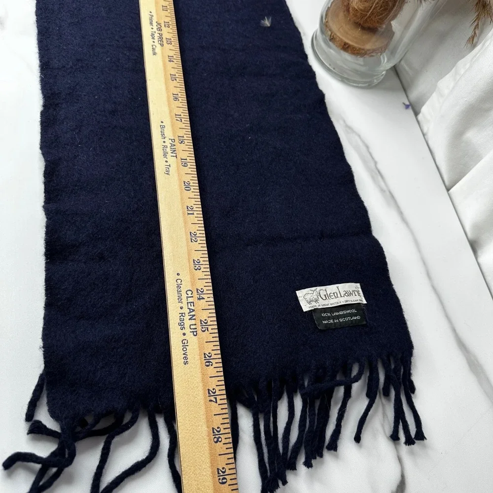 Glen Laurie 100 Lambswool Scarf Navy‎ Blue Made Scotland Fringe Unisex Winter